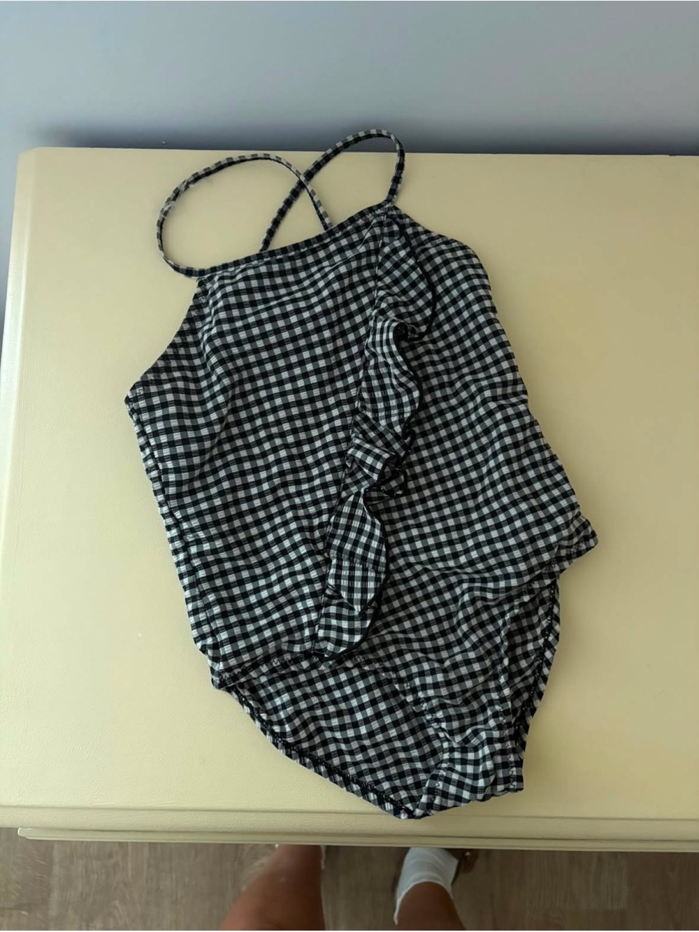 Zara Black and White Gingham Ruffle One-Piece